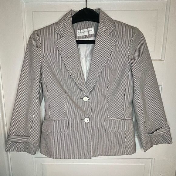 LOFT Pinstripe Jacket w/ White & Gray Buttons - Picture 1 of 10